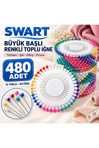 Swart Büyük başlı toplu iğne 480 adet Türban&Şal için pratik sabitleyici