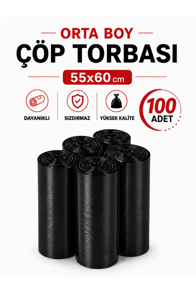 naft Çöp Torbası Orta Boy 20’li 5 Rulo Kalın 55x60 Çöp Poşeti
