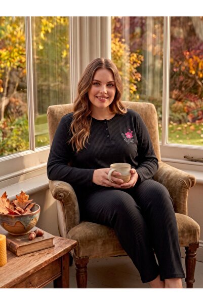 LİLA İÇ GİYİM Battal Raporlu Interlock Long Sleeve Pajama Set