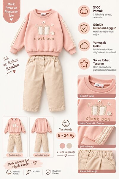 tinymini.co NOYNOY BABY KIZ BEBEK KADİFE PANTOLONLU 2'Lİ TAKIM