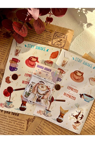 NONA Kahve Temalı Sticker Seti / 2 adet A6 Kuşe ve Şeffaf Sticker / 16 adet t...