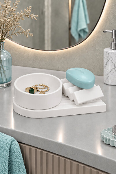betonmall 3 Parça Beton Banyo Düzenleyici Katı Sabunluk Sunum Tepsisi Çok Ama...