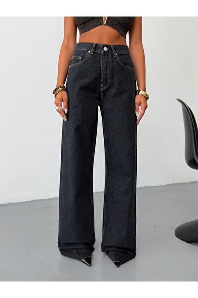HerTon Women's High Waist Wide Leg Straight Cut Loose Leg Jean Trousers