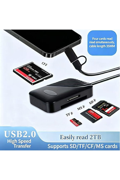 Choice3 قارئ بطاقات ذكي USB 2.0 بأربع فتحات 8 في 1، منفذ USB 3.0 نوع C، يدعم ...