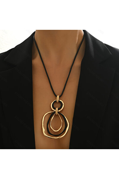 Choice YB4466-1 Vintage Black Color Braided Rope Irregular Circle Pendant Nec...