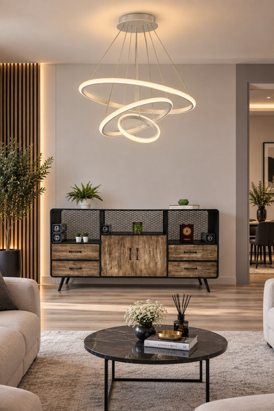 Ömür Avize Alex Gri Kasa 3 Lü Beyaz Ledli Modern Avize