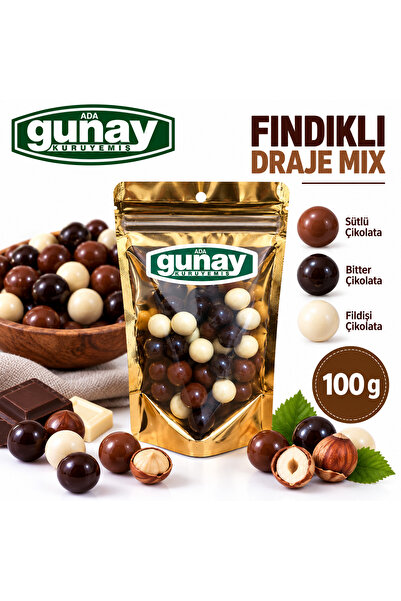 NO NAME Fındıklı Draje Mix 100 gr Sütlü Bitter Beyaz Çikolata Kaplı Kavrulmuş...