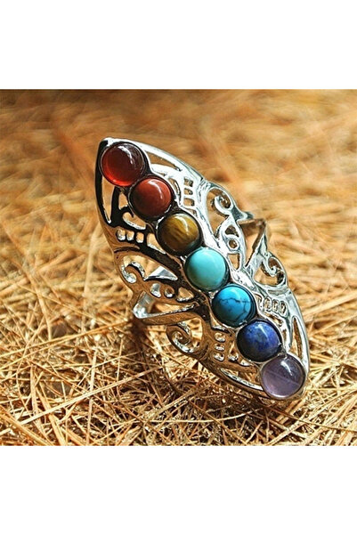Choice resizable c2320 7 Chakras Beads Rings for Vintage Hollow Silver Color ...
