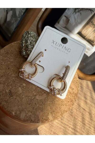 XUPING JEWELRY Rose Gold Zirkon Taşlı Halkalı Sallantılı Küpe | Modern Kadın ...