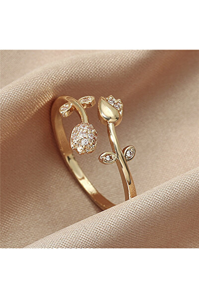 Choice resizable ZC5025-1 Fashion Luxury Gold Color Tulip Flower Open Ring, W...