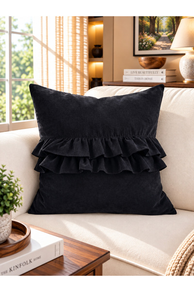 Decamor home Μαύρο κάλυμμα μαξιλαριού με βολάν σε σχέδιο Pearl Design