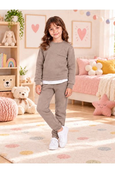 lorio kids Çocuk & Bebek Unisex Bisiklet Yaka Şardonlu Kışlık Sweatshırt Kreş Eşofman Takımı 3-8 YAŞ