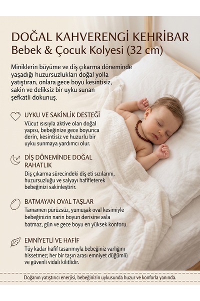 Bebek Damla Kehribar Kolye
