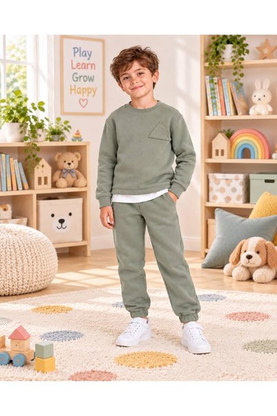 lorio kids Çocuk & Bebek Unisex Bisiklet Yaka Şardonlu Kışlık Sweatshırt Kreş Eşofman Takımı 3-8 YAŞ