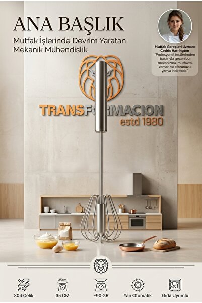 Transformacion Yarı Otomatik Bas Çek Çırpıcı 35 cm El Mikseri Yaylı Yumurta K...