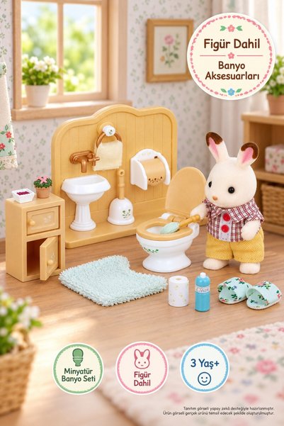 TOYFEST Sylvanian Families Çikolata Kulaklı Tavşan Banyo Tuvalet Eğitim Seti ...