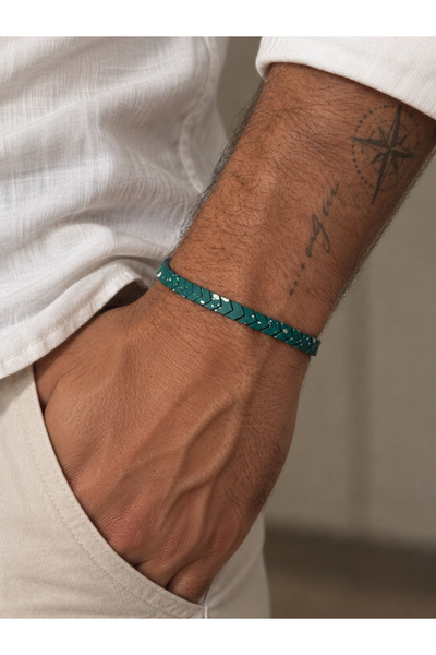 DGK COLLECTİON Men's Bracelet in Matte Green and White Colors-015