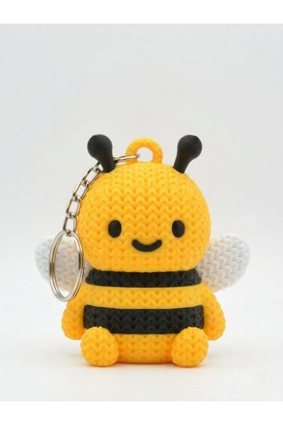Yakamoz Atölye Arı Anahtarlık 7 cm Örgü Desenli 3D Baskı Sarı Siyah Amigurumi...