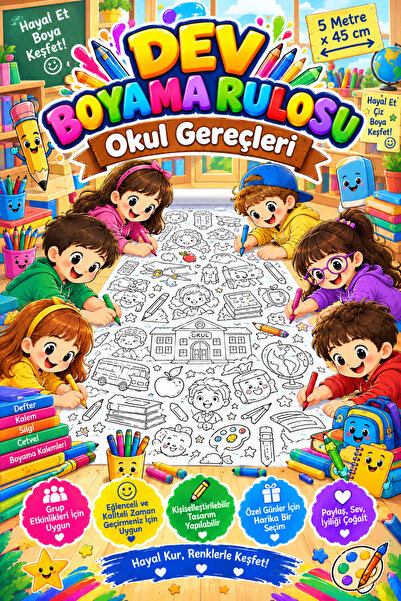 SinaTicaret Okul Gereçleri Boyama Rulosu 5 Metre – Çocuklar İçin Dev Boyama K...