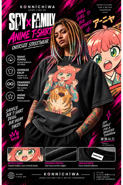 FG KONNİCHİWA Spy X Family - Anya Oversized T-Shirt Unisex Relaxed Fit Anime ...