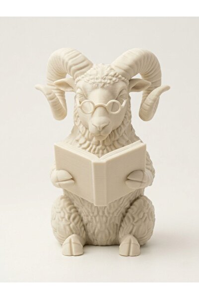 Genel Markalar Kitap Okuyan Koç Biblo 15 cm 3D Baskı Kırık Beyaz Dekoratif Ki...