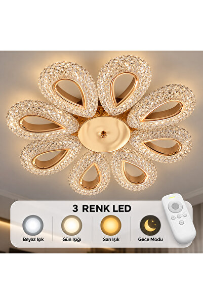 tavion lighting BADEM 8Lİ AVİZE 3 RENK LED ISIKLI KUMANDALI SALON OTURMA ODAS...