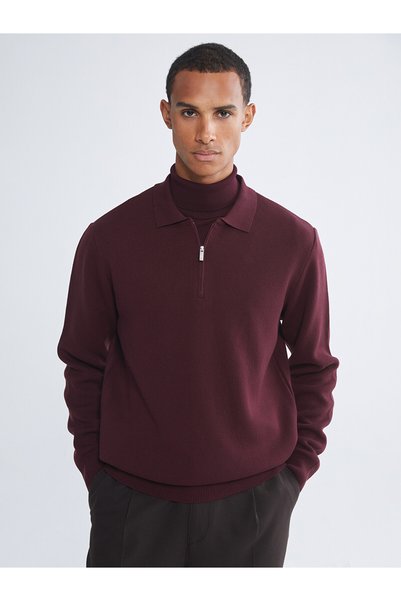 LC Waikiki Nevavm Lcw Vision Burgundy Knitwear Plain Polo Collar Men's Sweate...