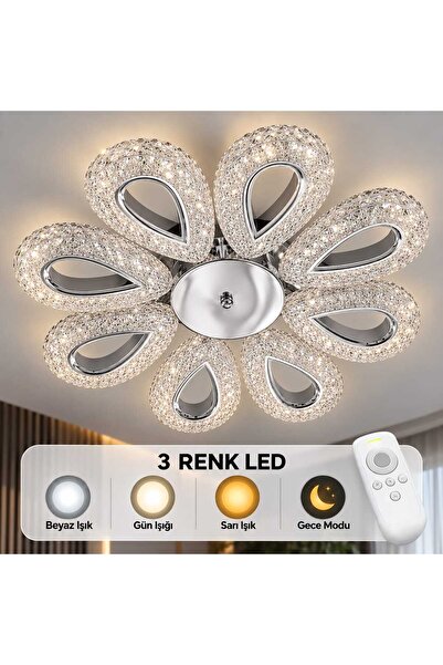 MAVERALİGHTİNG YAGMUR 8Lİ AVİZE 3 RENK LED ISIKLI KUMANDALI SALON AVİZE MODER...