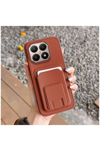Pro Aksesuar Xiaomi Mi 15t Compatible Case with Stand and Card Holder Silicone Case Brown