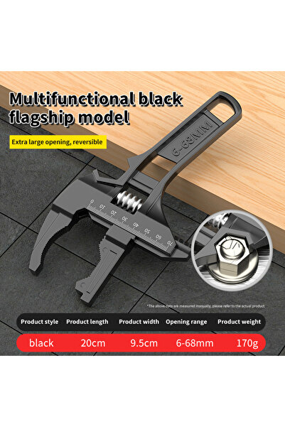 Choice black Dual-Use Aluminum Alloy Sink Wrench Adjustable Large Opening Uni...