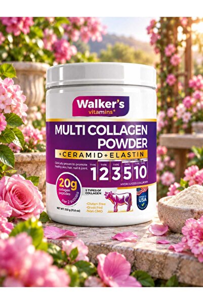 Walker's Vitamins Walker`S 100% Pure and Natural Double Hydrolyzed Collagen with Ceramide, Elastin, Cranberry (3 Boxes)