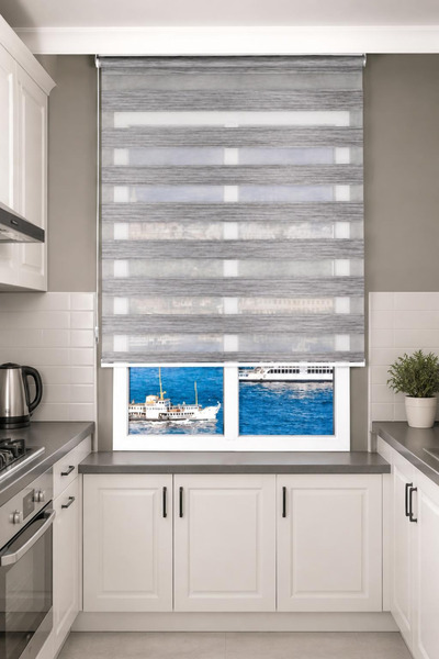 Y&S YS PERDE TASARIM Modern Blackout Gri Pliseli Zebra Stor Perde , Alüminyum...