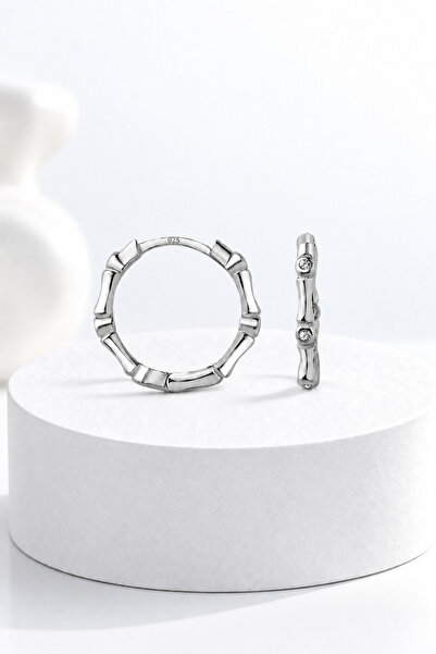 jelux silver Gümüş 925 Ayar 15 mm Aura Bambu Zirkon Taşlı Halka Küpe