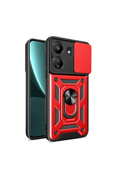 TheGencoo Xiaomi Redmi 13C Case Pars Silicone with Lens Ring - Red