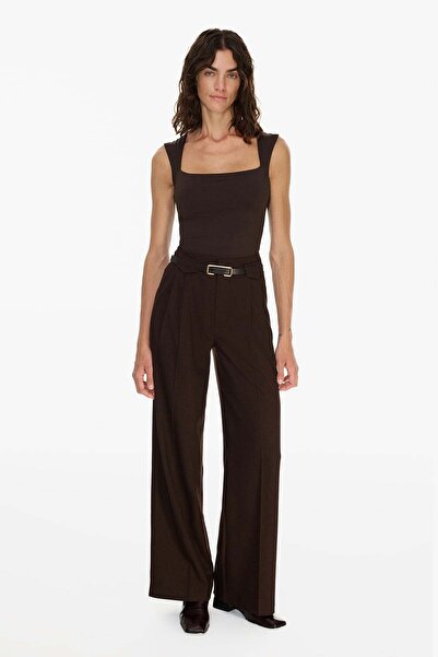 VATKALI Çift pileli kemerli wide leg pantolon