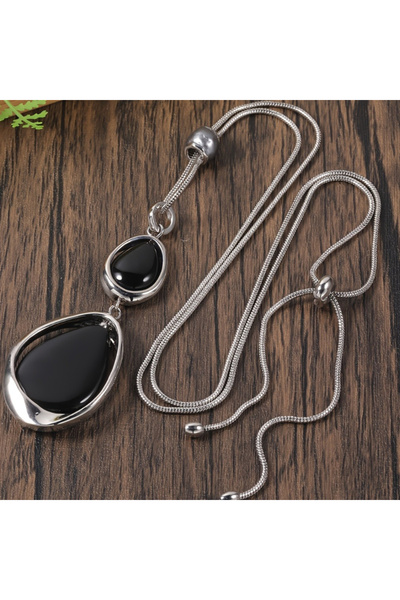 Choice YC1997-1 Vintage Punk Style Black Color Irregular Stone Pendant Neckla...