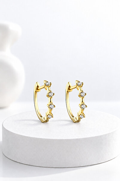 jelux silver Gümüş 925 Ayar 17 Mm Yuvarlak Pırlanta Model Gold Küpe