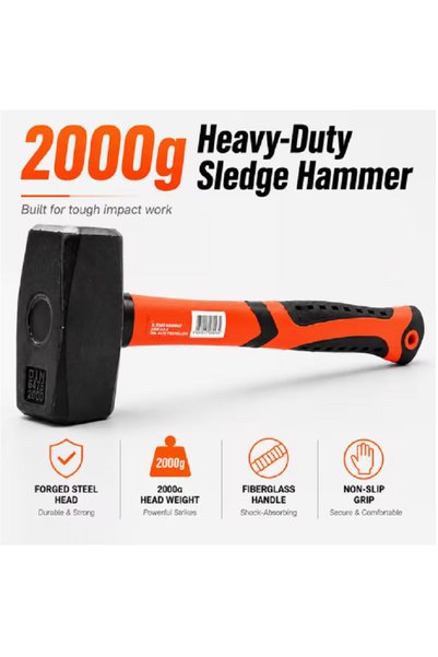 mtx Sledge Hammer with Fiberglass Rubber-Coated Handle (2000 g)