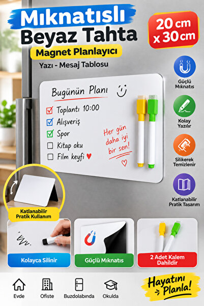 Dünya Magnet Mıknatıslı Manyetik Beyaz Tahta - 20cm X 30cm Katlanabilir Silin...
