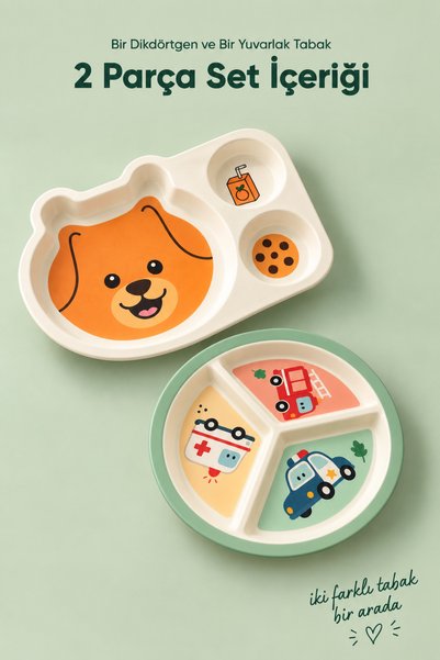 Wumboo 2-Piece Melamine Children's Plate - Extra Durable Bpa Free Feeding Set - Unbreakable Children's Feeding Plate