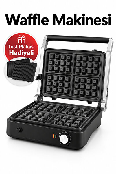 ByKurt Waffle Makinesi Tost Izgara Plakaları Hediyeli 180° Açılır