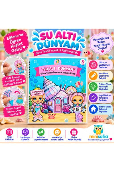 minisofia Su Altı Dünyam İnteraktif Montessori Uyumlu Cırt Cırtlı Eğitici Akt...