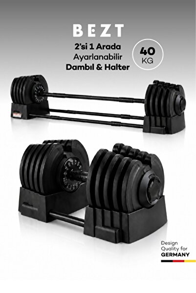 Bezt Premium Sports Ayarlanabilir 2 in 1 Halter Dambıl Seti 40kg SİYAH