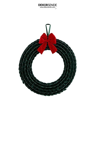 Dekorsende Christmas Red Bow Velvet Mesh Hoop / Wreath Green 40 cm
