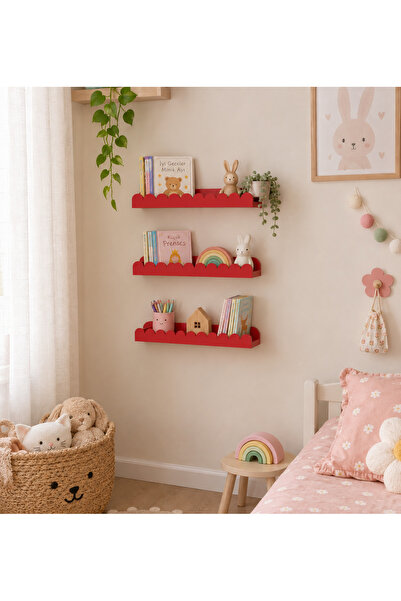 DesingbabyM 3lü Dekoratif Montessori Çocuk Odası Raf Seti 60 cm