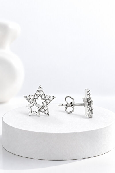 jelux silver Gümüş 925 Ayar Starlight Zirkon Taşlı Çivili Küpe