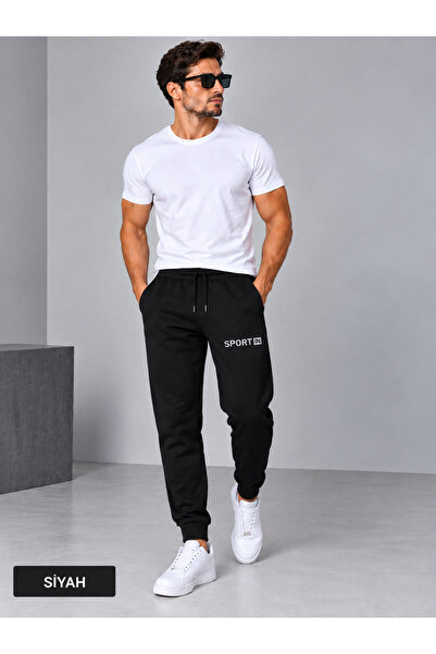 TREND ALİSSE Erkek Siyah Eşofman Altı - Cepli Paça Lastikli Spor Eşofman Altı