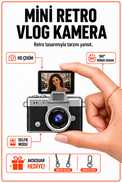 solvis Mini Dijital Kamera Retro Tasarım HD Video Selfie Çekim 180° Döndürüle...
