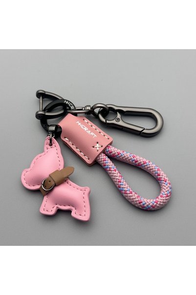 Choice Style 4 French Bulldog Keychain Handmade Genuine Leather, Braided Rope...