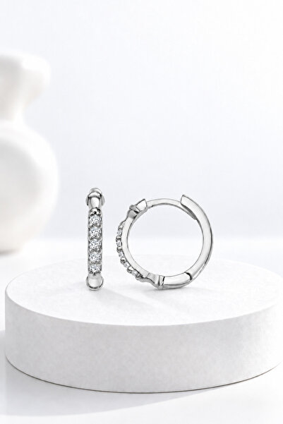 jelux silver Gümüş 925 Ayar 15 Mm Desenli Zirkon Taşlı Halka Küpe